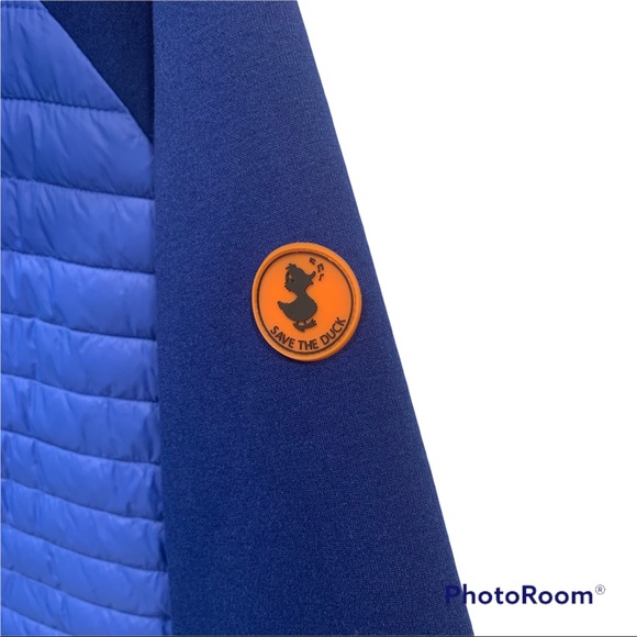Save The Duck lightweight packable hooded jacket quilted / knit sleeve blues M - Picture 4 of 8